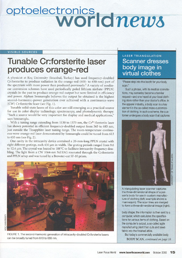 Optoelectronics Worldnews/ Tunable Cr: Forsterite laser produces orange-red